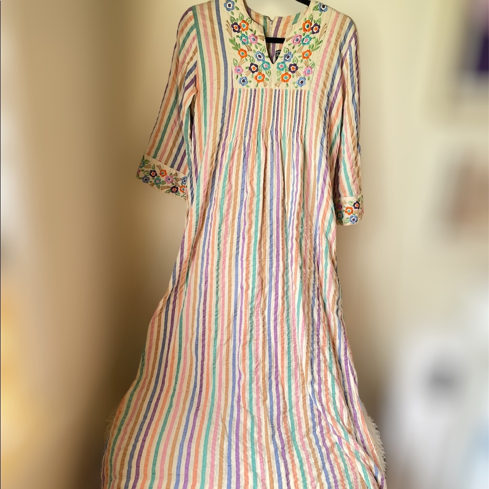 Vintage Ramona Rull 3/4 sleeve embroidered maxi